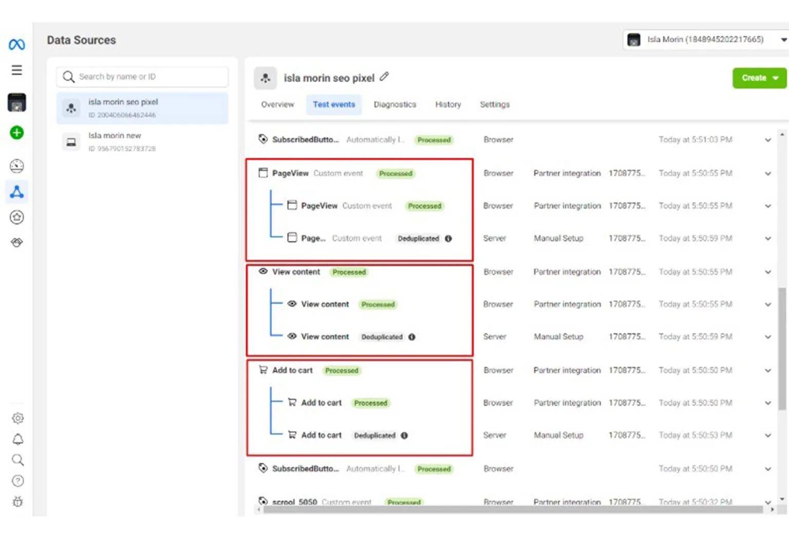 Events Manager Deduplication Status