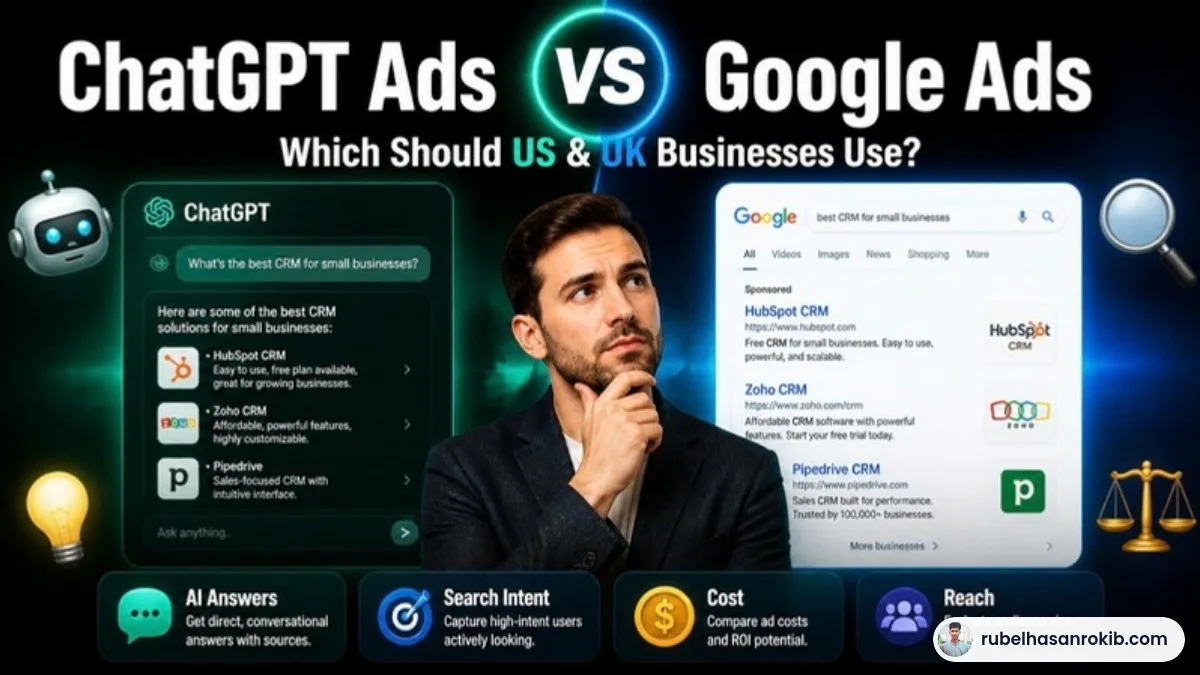 ChatGPT ads vs Google Ads guide by Rubel Hasan Rokib