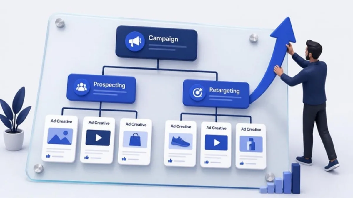 Facebook Ads campaign, ad set and ad structure diagram