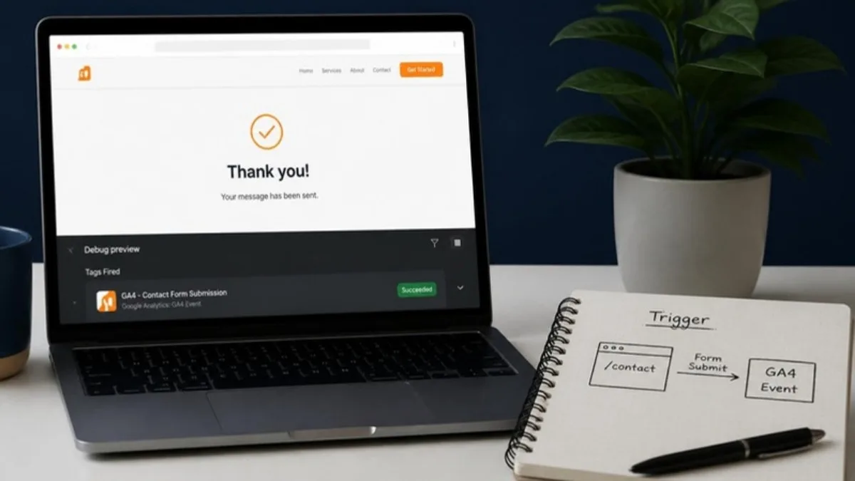 Form submission tracked in GA4 with Google Tag Manager preview