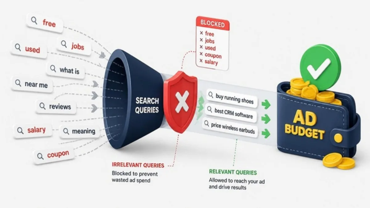 Negative keywords blocking irrelevant search terms to save ad budget
