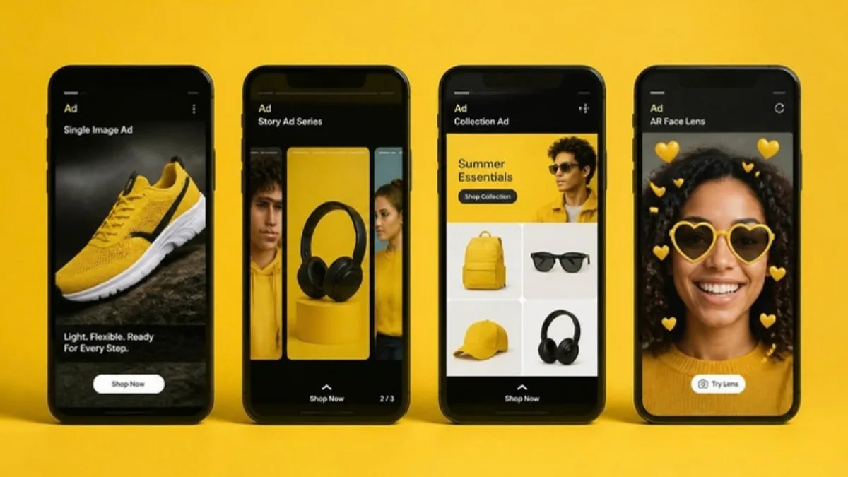 Snapchat ad formats: single image, story, collection and AR lens